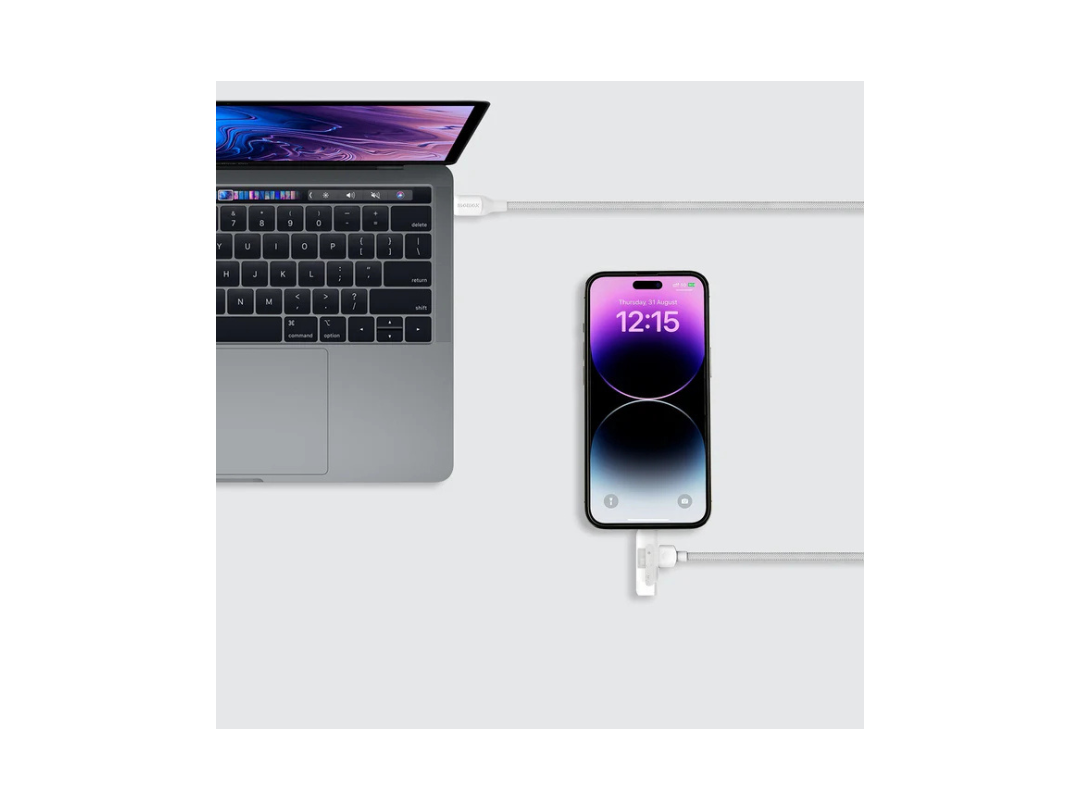 كابل Momax 1-Link Flow Duo USB-C إلى USB-C وLightning Braided بقوة 60 وات بطول 1.5 متر - أبيض كابل Momax 1-Link Flow Duo USB-C إلى USB-C وLightning Braided بقوة 60 وات بطول 1.5 متر - أبيض